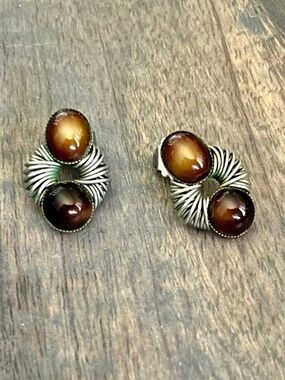 Vintage Marjorie Baer MB SF Mixed Metal Coil Tiger's Eye Earrings